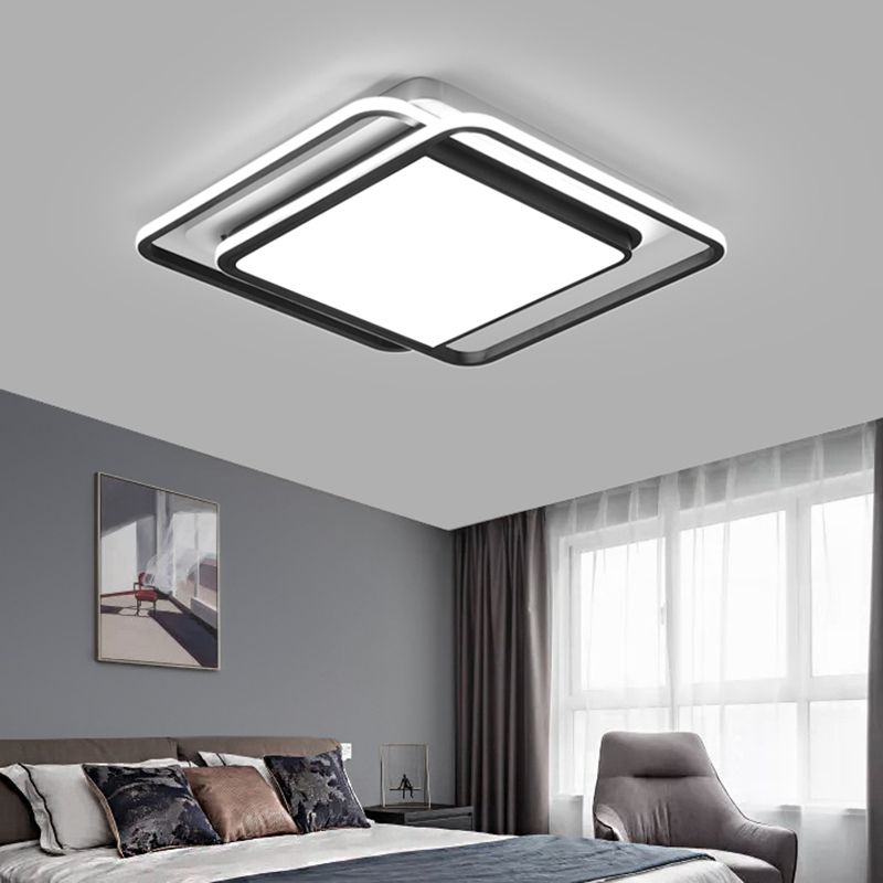 Square Shaped Flushmount Lighting Modern Aluminum Bedroom LED Ceiling Flush Light in Black