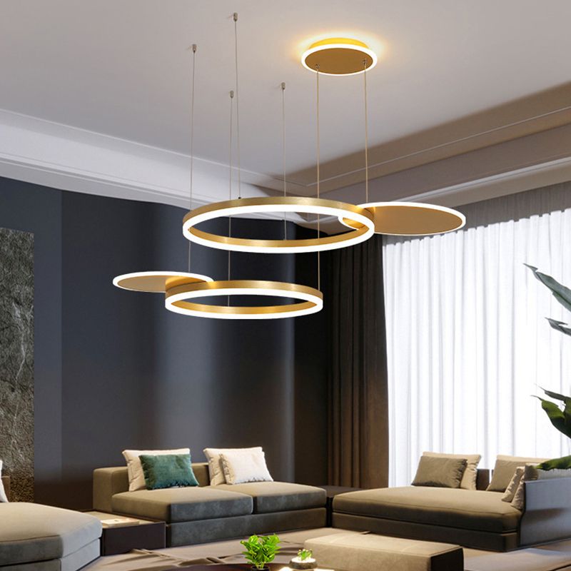 Simplicity LED Chandelier Pendant Circular Metal Suspension Light for Living Room