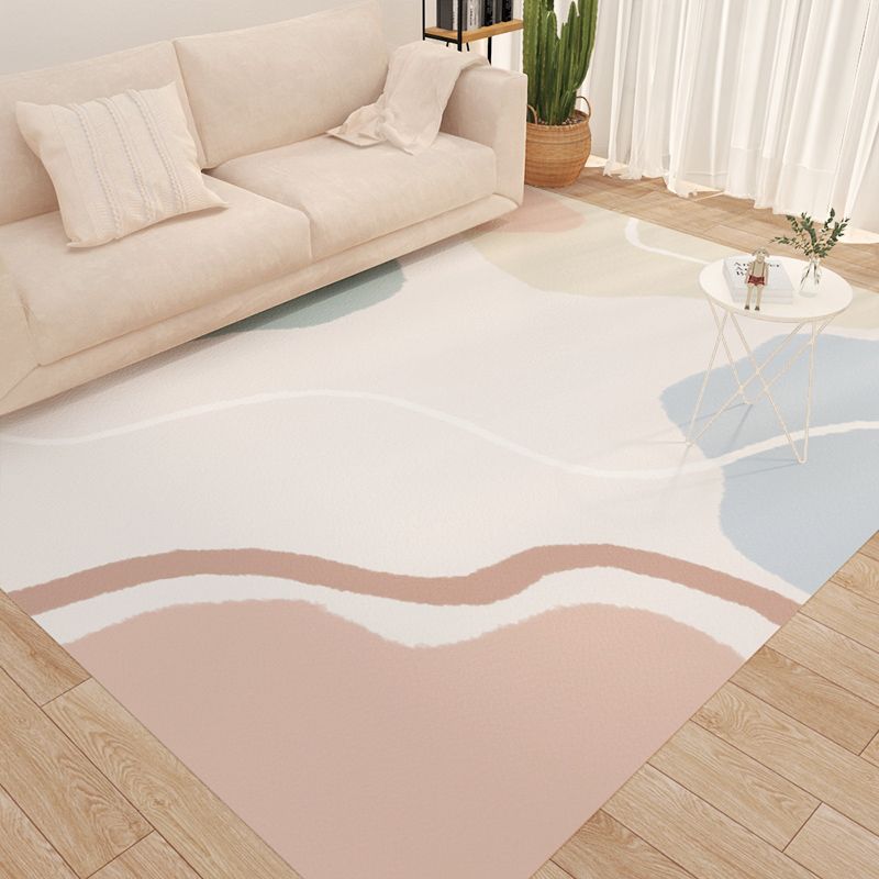 Light Pink Flower Indoor Rug PVC Nordic Rug Washable Rug for Living Room