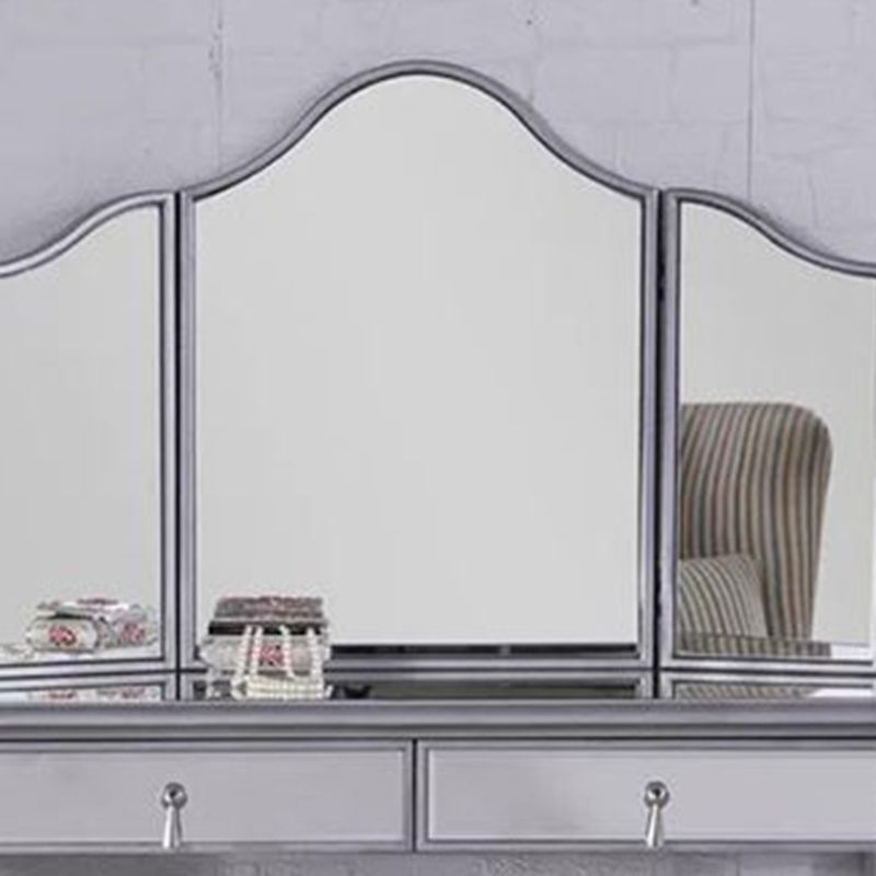 2 Drawers Mirrored Makeup Table and Stool Set Vanity for Women in Silver