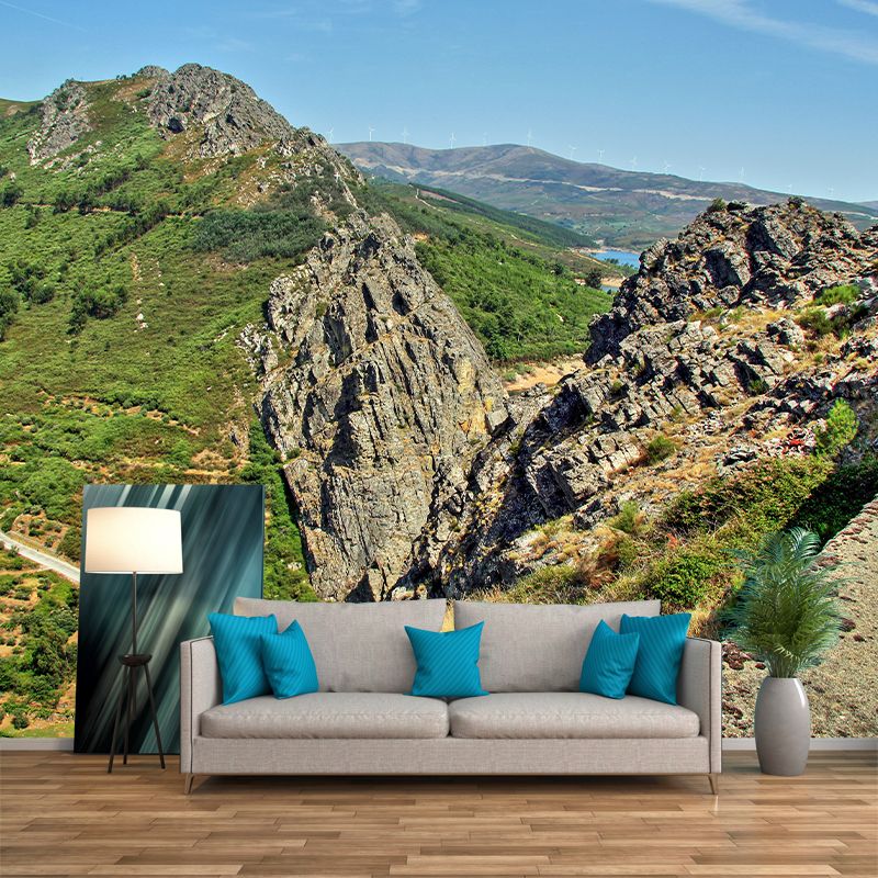Berglandschap muurschildering behang voor woonkamer slaapkamer decor in zachte kleuren