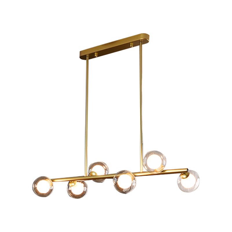 Modern Metal Ceiling Light Linear Shape Island Light with Glass Shade in Black and Gold