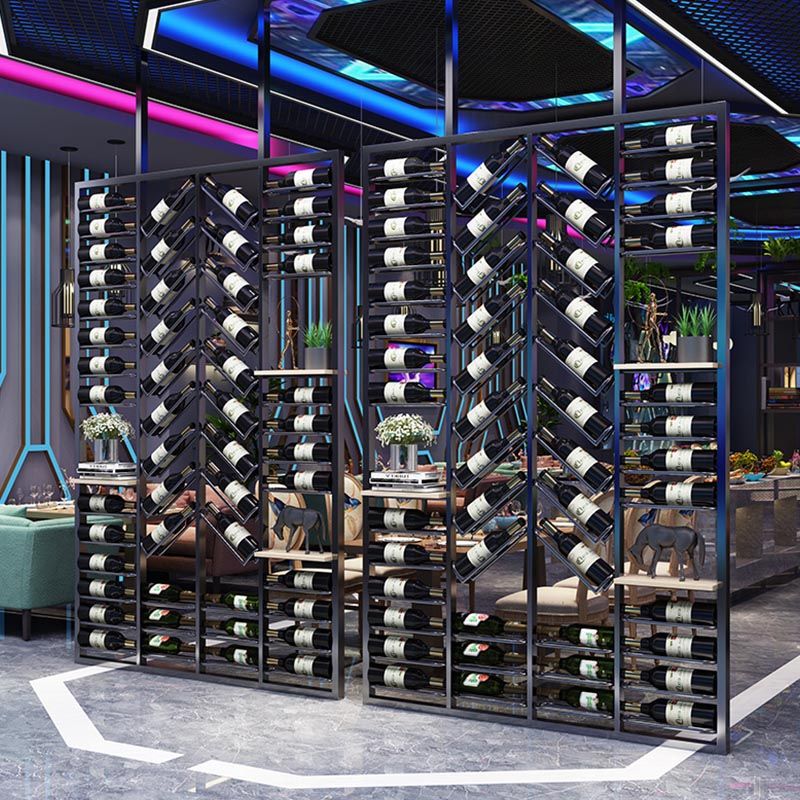 Industrial Metal Wine Bottle Holder Black Floor Bottle Wine Rack 5.9"Wide