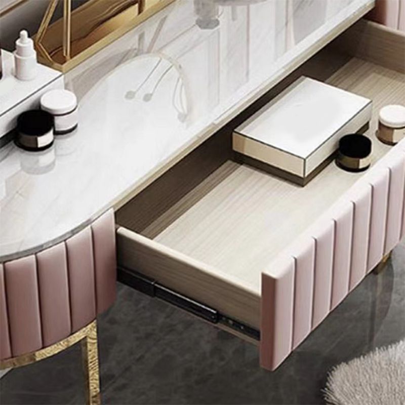 1-Drawer Makeup Vanity Table with Mirror & Stool Luxurious Stone/Leather Dresser