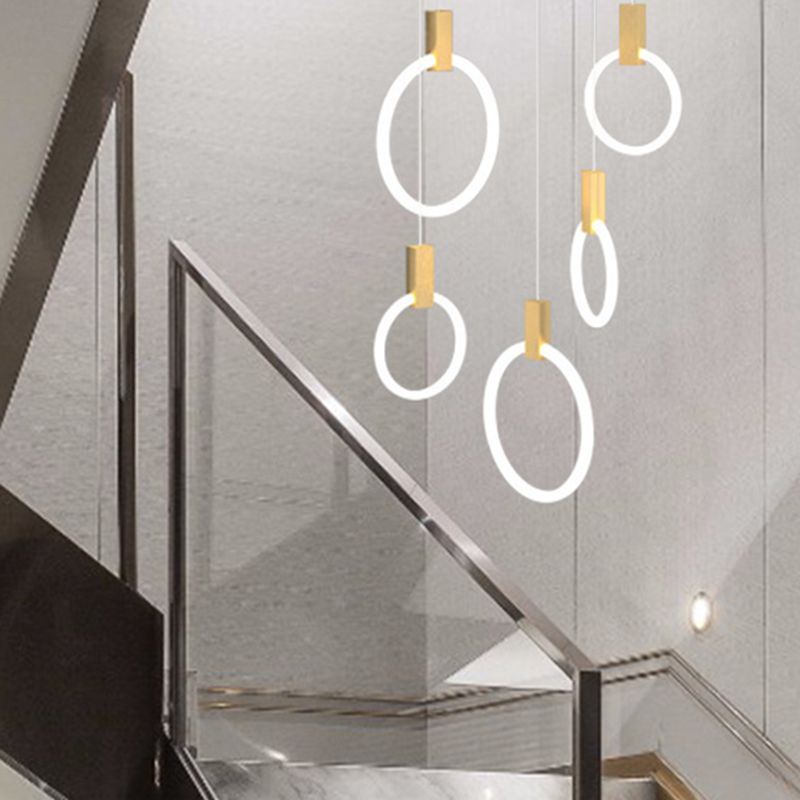 Duplex LED Multiple Hanging Light Simple Style Brass Ceiling Light with Ring Acrylic Shade