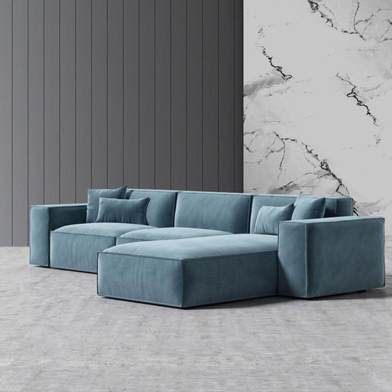 Square Arm Sectional Sofa Gray 4-seat Sofa & Chaise with 4 Pillows