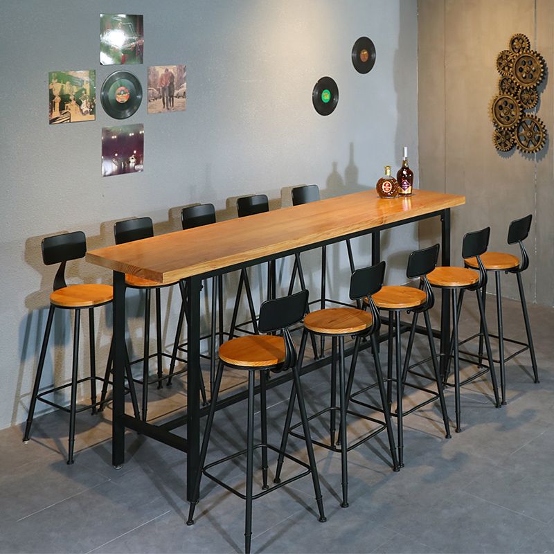 Industrial Rectangle Solid Wood Bar Table Set 1/11 Pieces Counter Table with High Stools