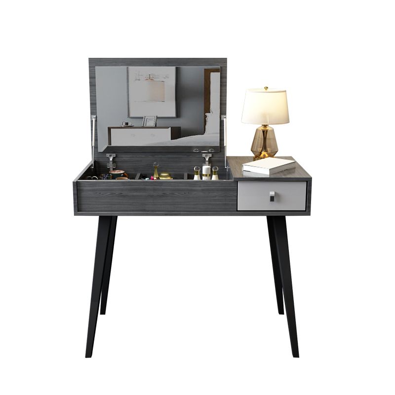 Contemporary Flip-Top Vanity Dressing Table Set in Gray with Drawers