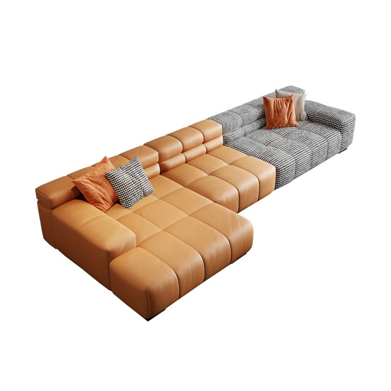Modern Leather and Fabric Sectional Square Arm Sectional with Pillows