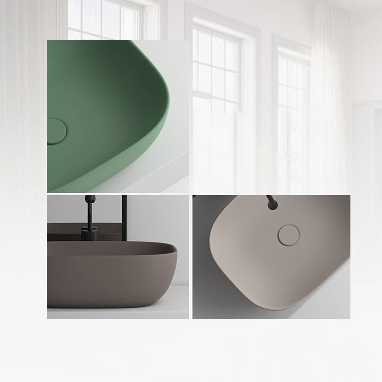 Modern Vessel Lavatory Sink Rectangular Porcelain with Faucet and Pop-Up Drain Basin Sink