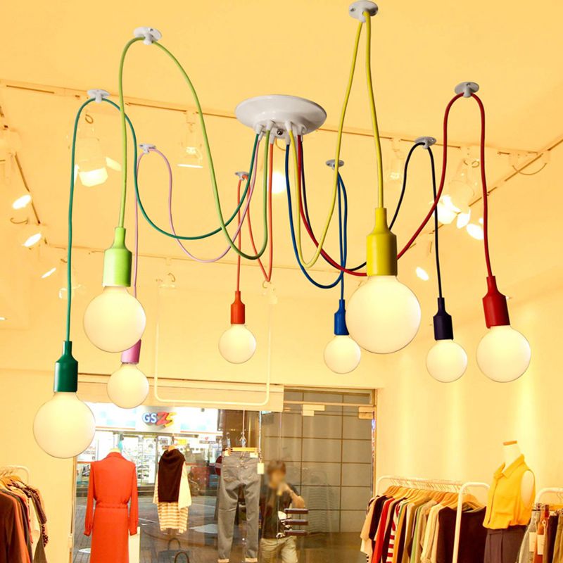 Colorful Edison Bulb Pendant Lamp Loft Style Metal 8-Head Clothing Store Hanging Light