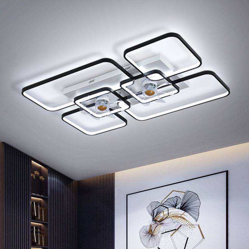 Fernbedienungssteuerung Rechteckige Deckenventilator Lampe zeitgenössische Acryl-Wohnzimmer-LED-LED-LED-Licht mit 7-Blatt