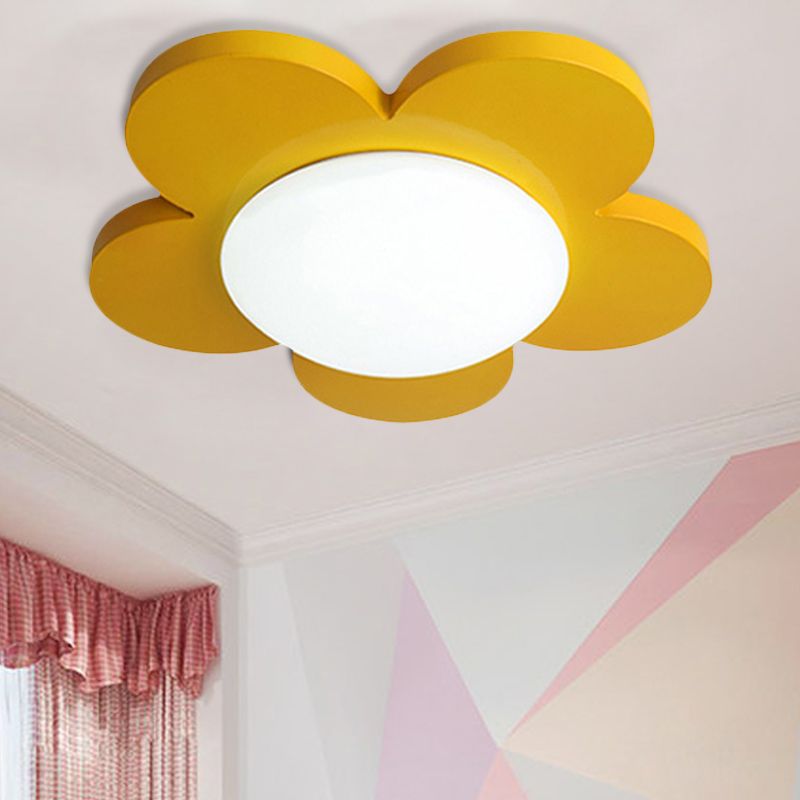 Luz de techo de dormitorio para niños, iluminación de montaje empotrado Macaron con pantalla floral acrílica