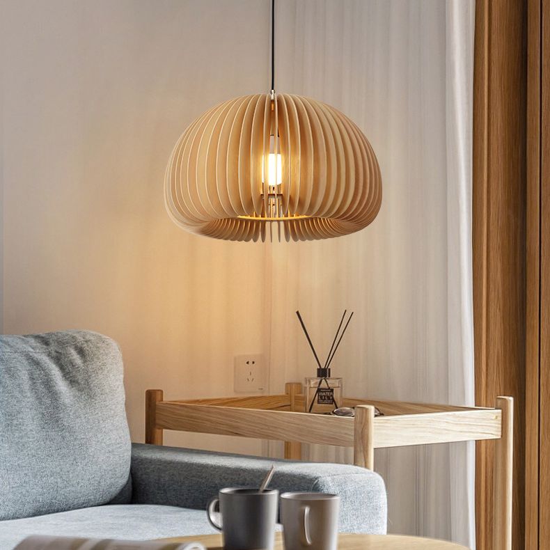 1 Light Pumpkin Hanging Ceiling Lights Creative Modern Wood Pendant for Clothing Store