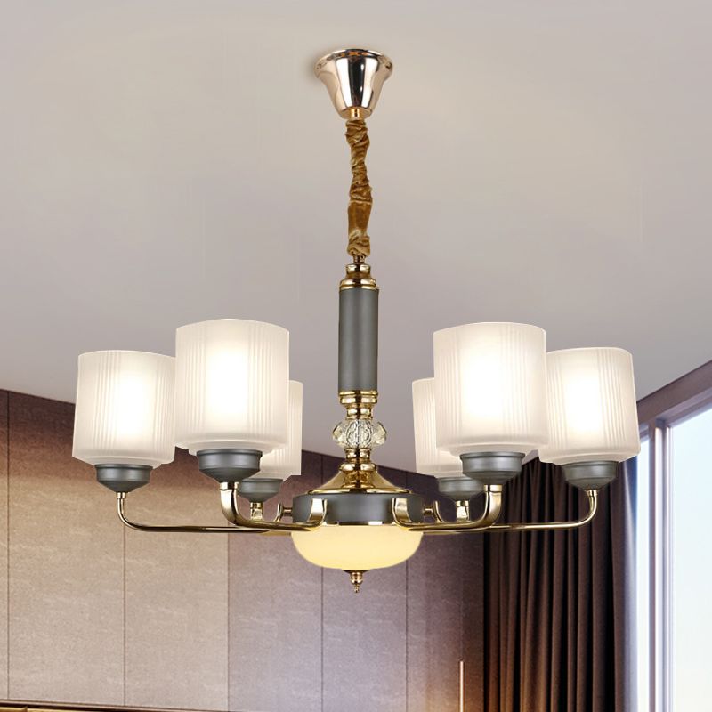 Null 6/8/12 Bulbs Chandelier Light Fixture Rural Cream Glass Cylindrical Pendulum Light for Bedroom
