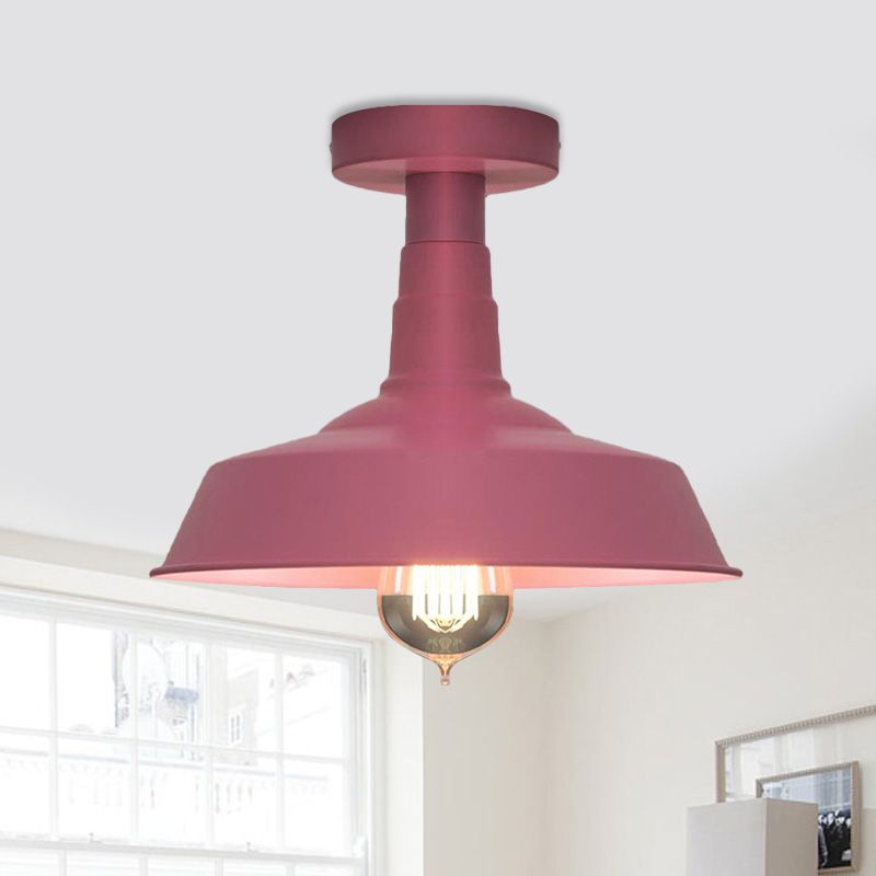 Lámpara de techo de metal con 1 luz de montaje semiempotrado de estilo vintage en azul/verde para pasillo