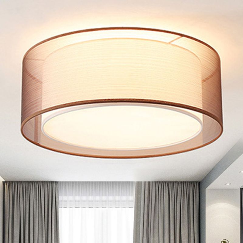 18"/19.5" Wide Drum Fabric Flush Mount Modernist 4 Lights Silver/Coffee Flush Mount Light Fixture for Bedroom