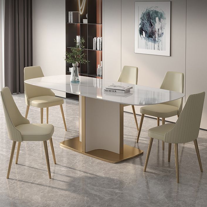 Modern Style Traditional Height Dining Set with Fixed Rectangle Shape Table and Pedestal Base