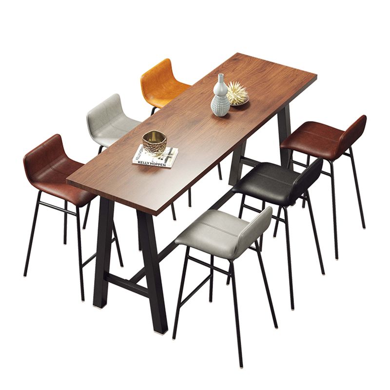 Industrial Black Metal Frame Bistro Table Brown Pine Wood Top Bar Table