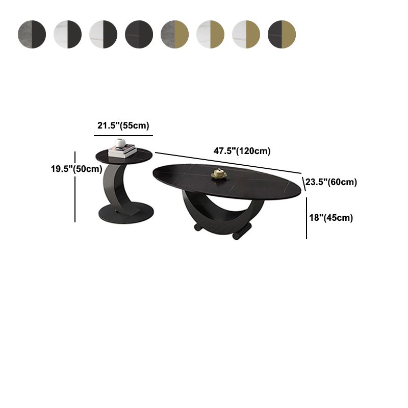 2 Piece Nesting Tables Oval Minimalist Modern Coffee Table Set