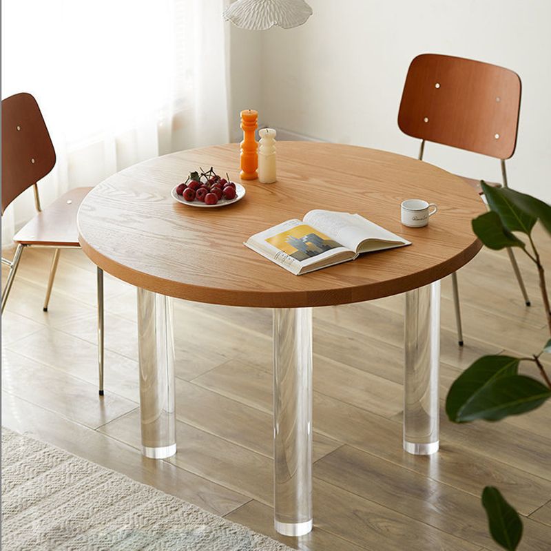 Pine and Acrylic Round Dining Table Modern Natural Dinner Table Kitchen Home
