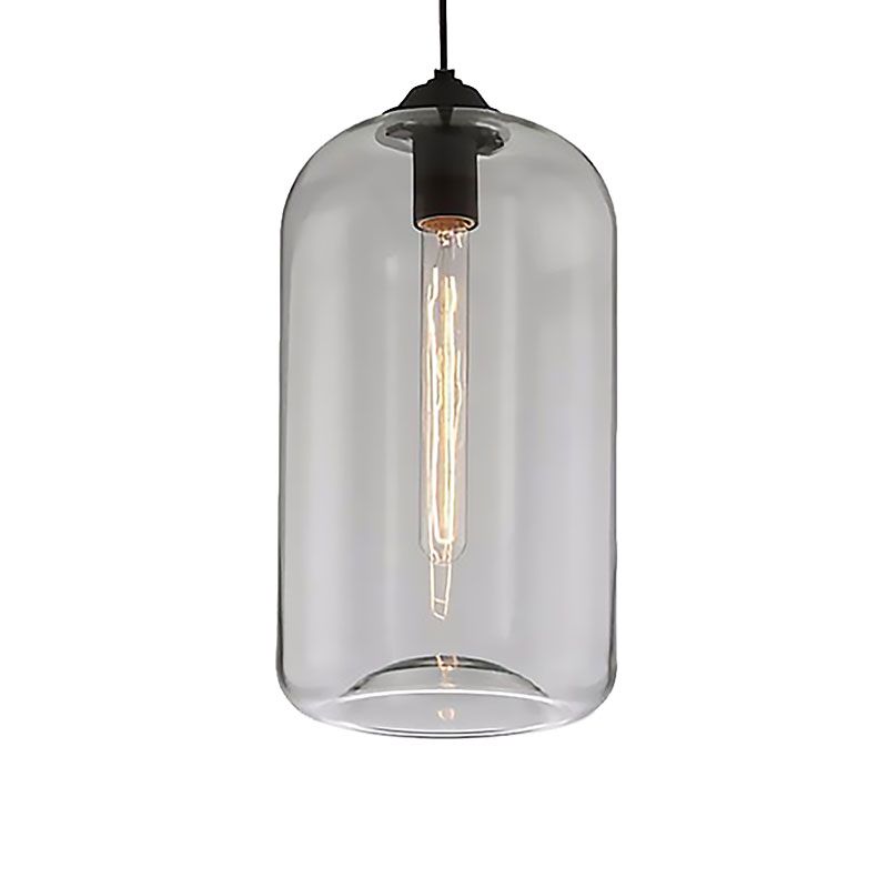 8"/10" Wide Clear/Amber/Smoky Glass Cylindrical Pendant Light Contemporary 1 Light Black Hanging Lamp Fixture