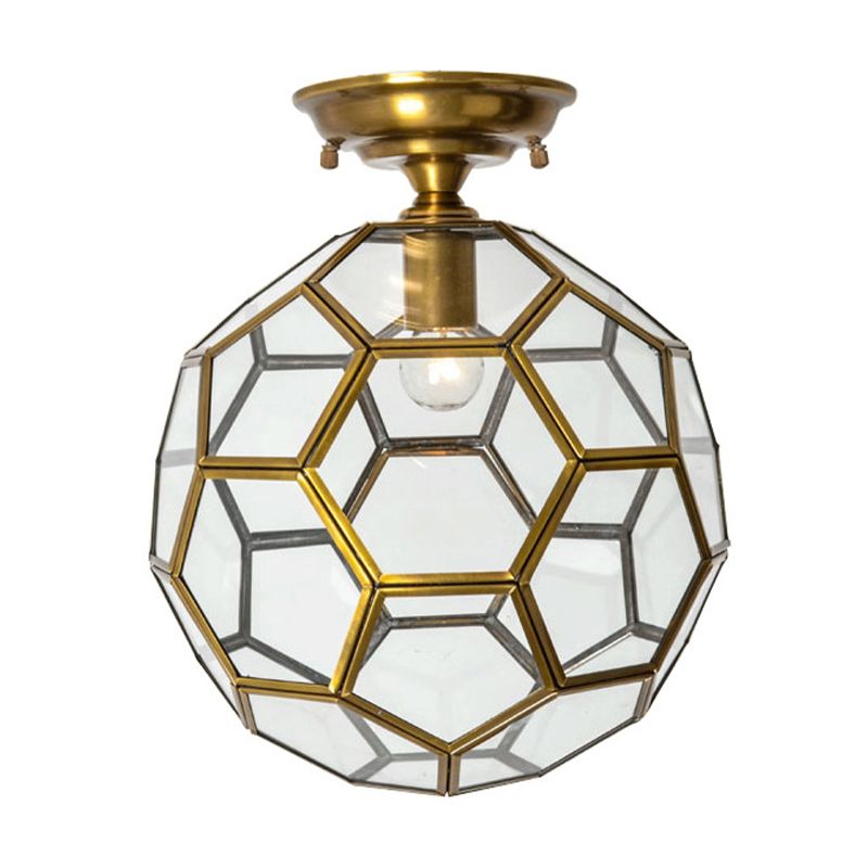 1 Hoofd Flushmount Plafond Lamp Traditionele Gefacetteerde Bol Helder/Crème/Getextureerde Wit Glas Semi-flush Mount Light in Brass, 8 "/12" /16 " Wide