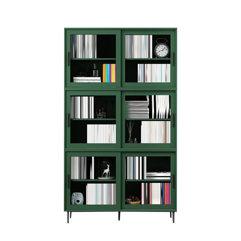 Scandinavian Standard Bookcase Engineered Wood Green Bookshelf with Cabinets