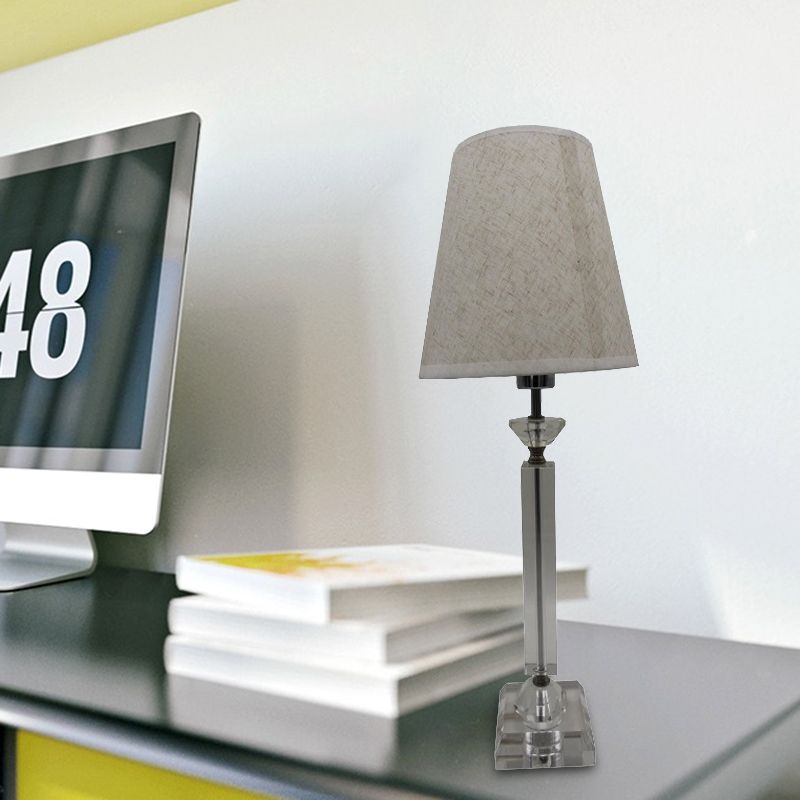 1 Bulb Baluster Fabric Table Light Modernism Hand-Cut Crystal Small Desk Lamp in Grey