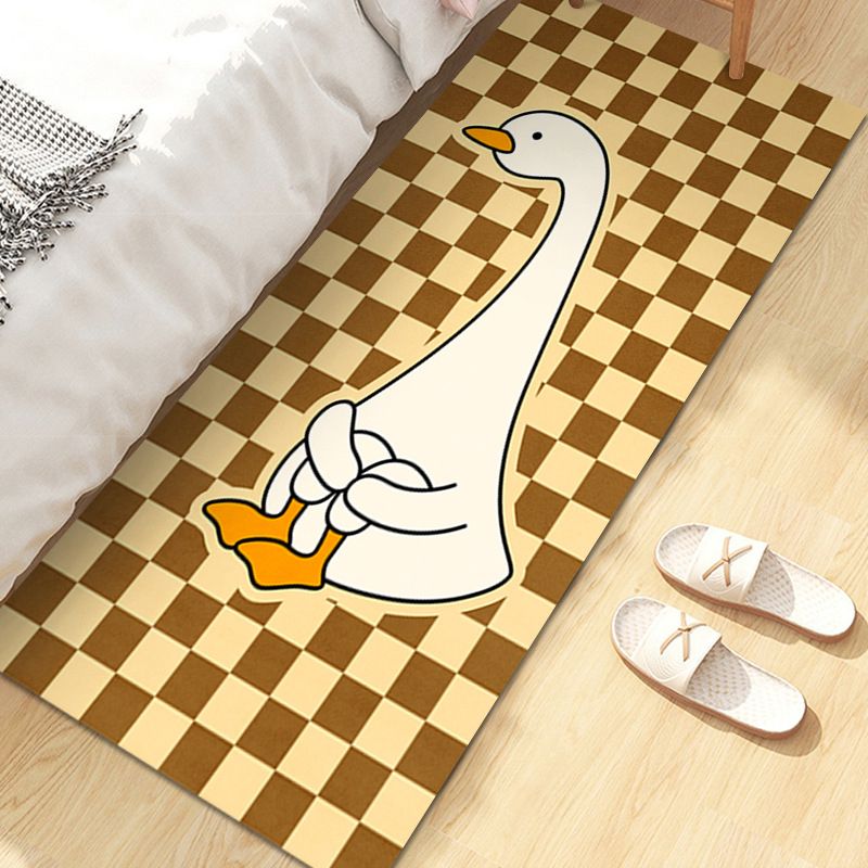 Brown Check Pattern Rug Modern Polyester Rug Washable Rug for Drawing Room