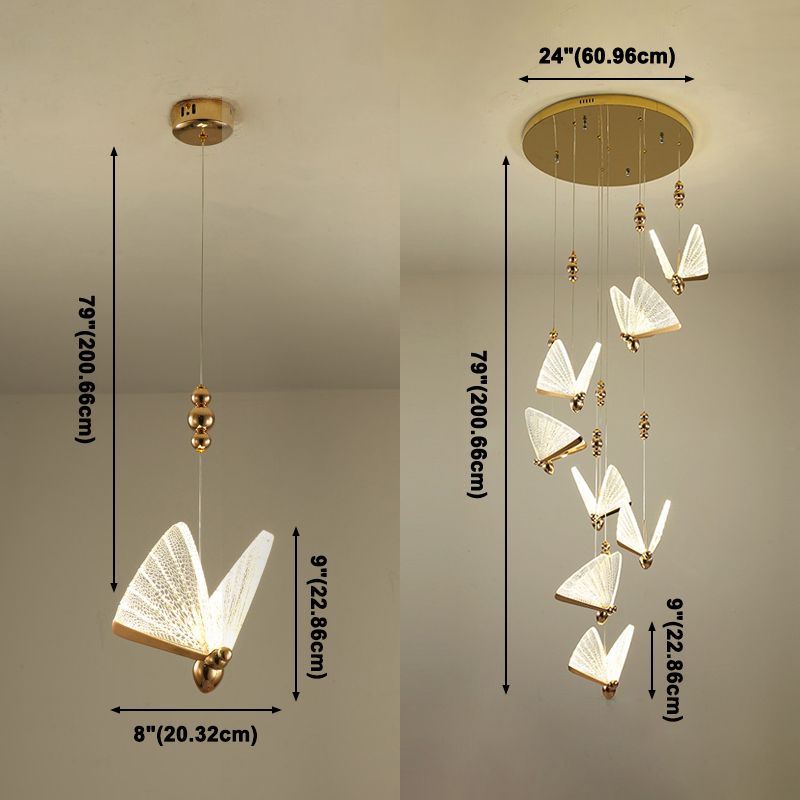 Modern Luxury Butterfly Pendant Light Aluminium Indoor LED Hanging Lamp with Acrylic Shade