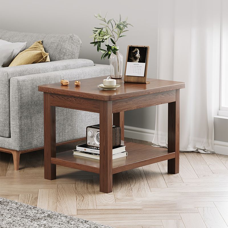 Modern 4 Legs Corner Table Solid Wood Sofa Side End Table with Storage