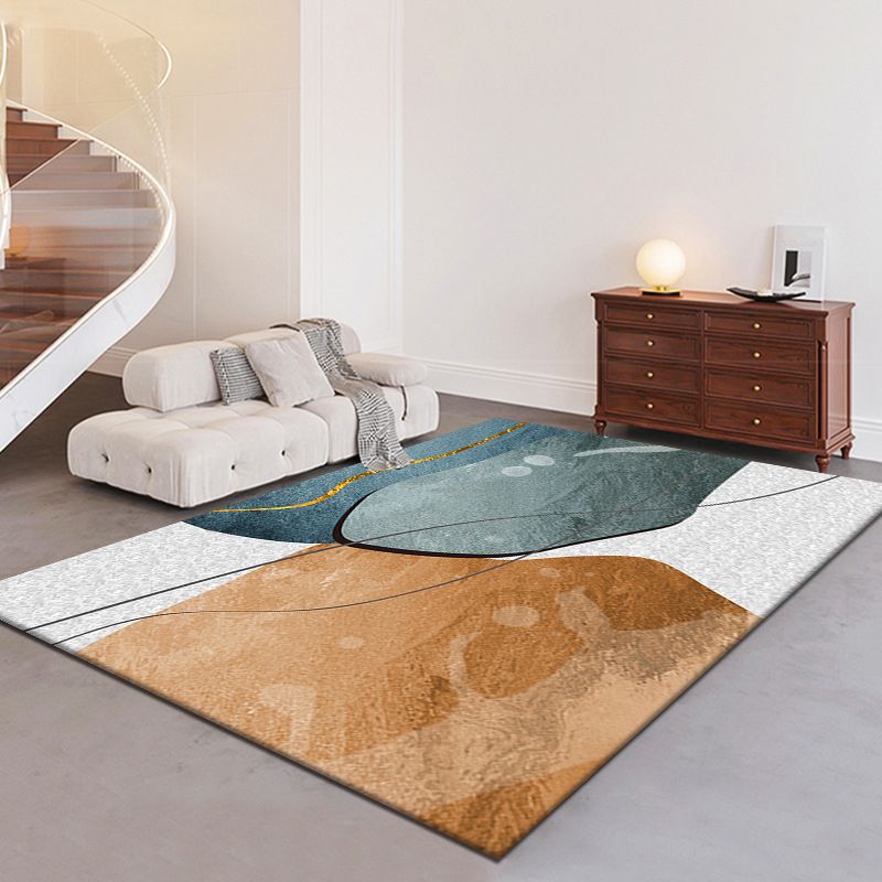 Light Grey Modern Rug Polyester Abstract Print Rug Non-Slip Backing Rug for Living Room
