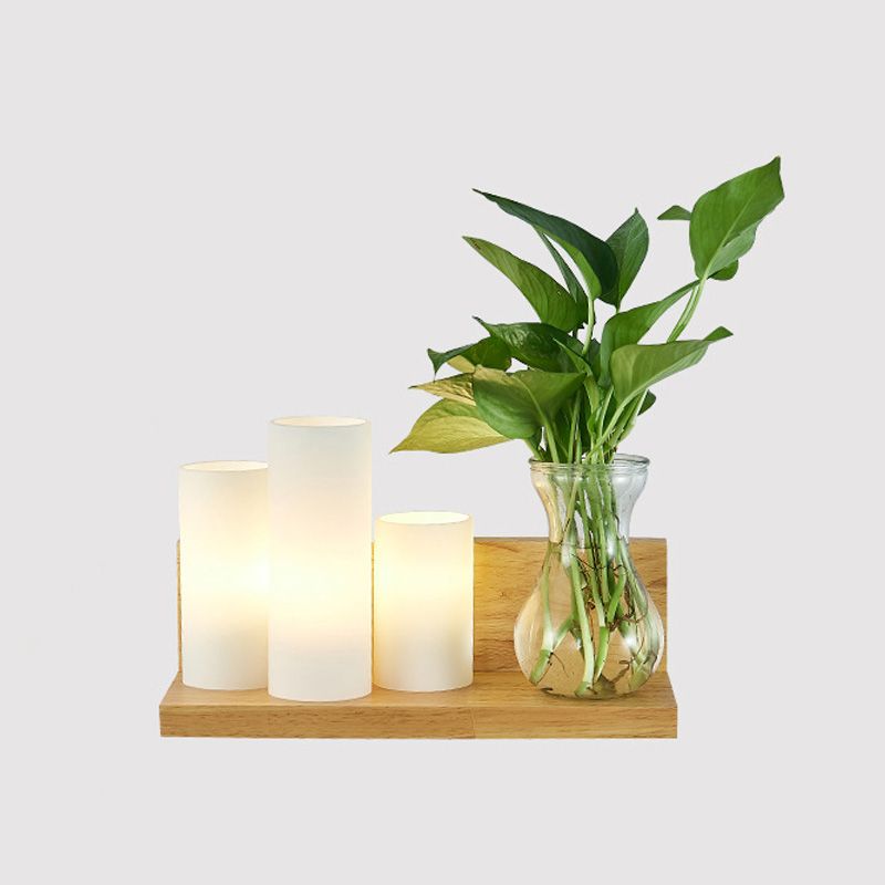 Opal Glass Cylinder Wall Lighting Industrial 1 Bulb Bedroom LED Wall Sconce Lamp in Wood, Left/Right