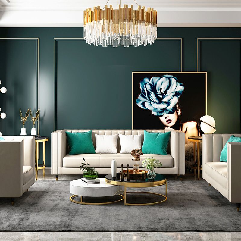 Genuine Leather Tuxedo Arm Sofa Contemporary Tight Back Standard Sofa