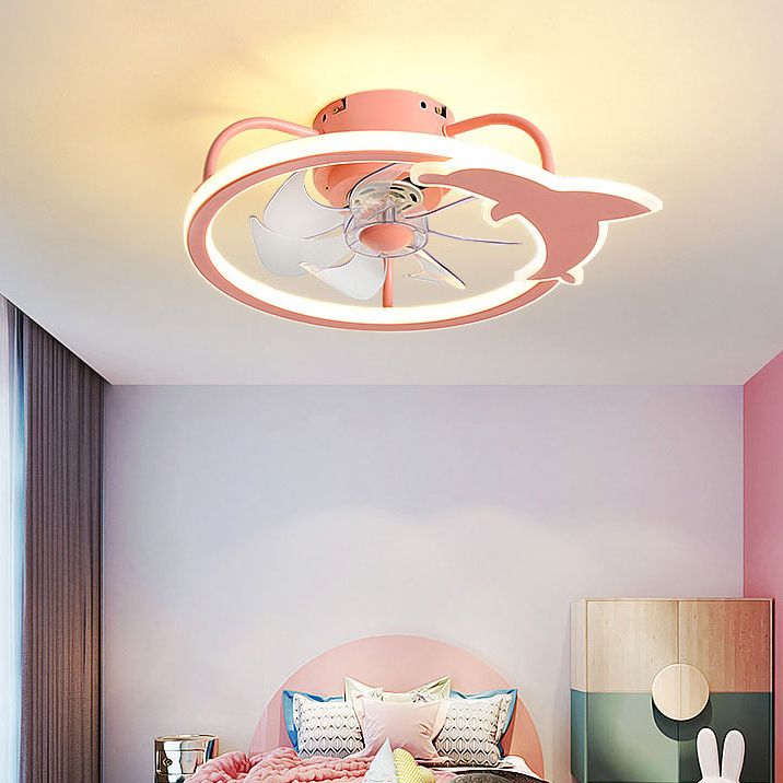 Kids Artistic LED Ceiling Fans Wrought Iron Star Ceiling Fixture with Acrylic Shade