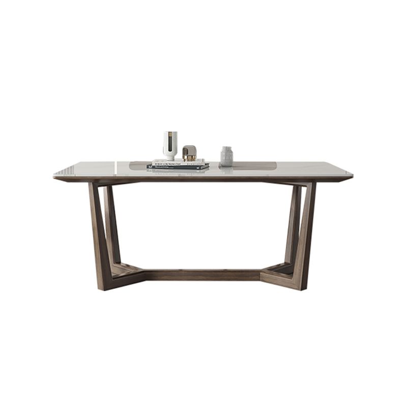 Rectangle Mid-Century Modern Dining Table White Tone Fixed Table with Sintered Stone