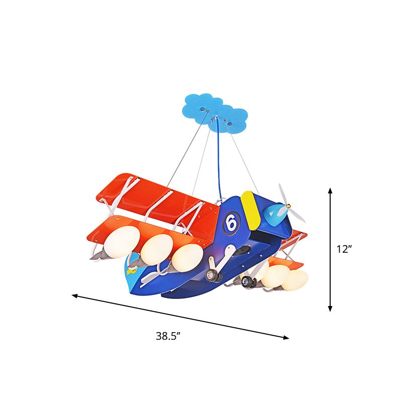 Dessin animé wright flyer lustre métallique 6 bulbes pour enfants de chambre à coucher plafond lumière en bleu-rouge