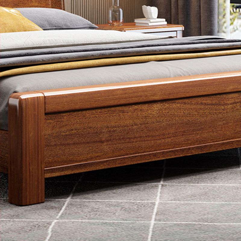 Panel Bed with Storage 43.30" High Brown Walnut Wood Bed in Brone