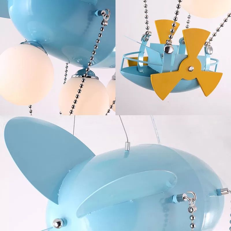 Kids Airplane Pendant Light 3 têtes Chandelier en métal avec navire en bleu pour garçons chambre