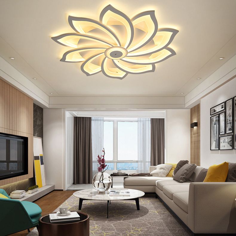 Flower Semi Flush Mount Light Fixture Simplicity Acrylic Ceiling Mount Chandelier for Bedroom
