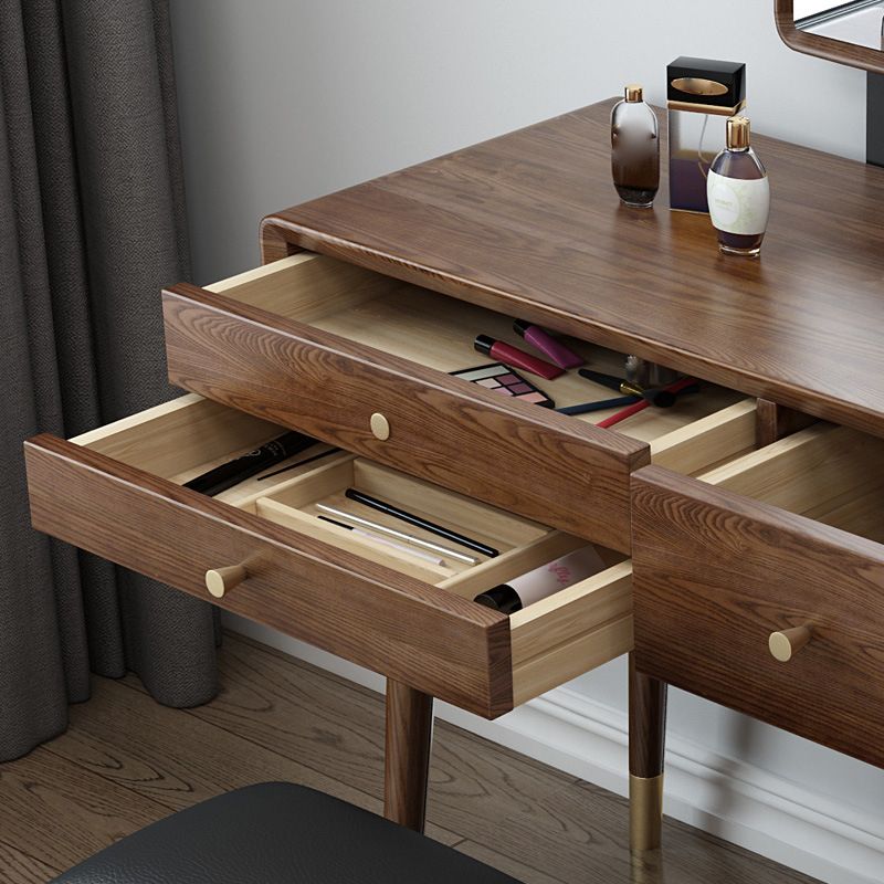 3-Drawer Vanity Makeup Table Set Traditional Mirrored Ash Vanity