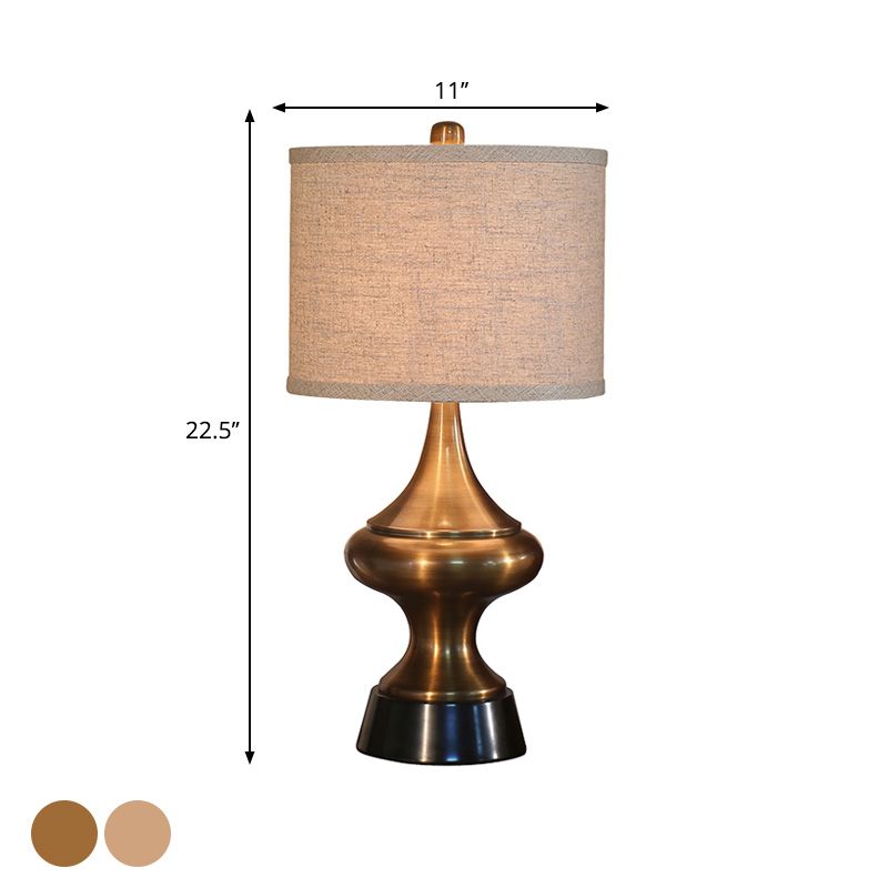 Bronze / nickel Drum en forme de bureau Lumière Vintage Style Fabric 1 Claie de nuit Light Room Night Lampe