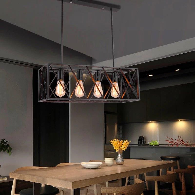 Cuboid Island Chandelier Lights Industrial Kitchen Island Lighting Metal Island Pendants in Black