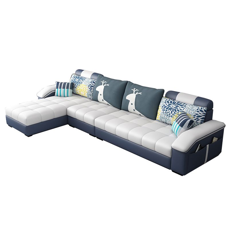 Sloped Arms Faux Leather and Cotton Blend Sectionals Sofa for Four People