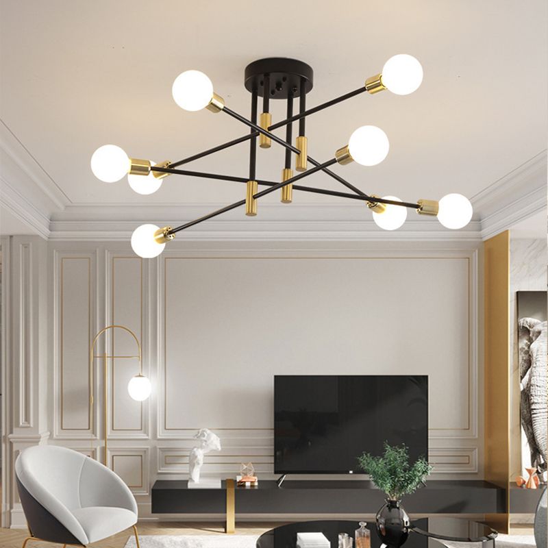 Black Sputnik Flush Mount Industrial Metal Semi Ceiling Light Fixture for Living Room