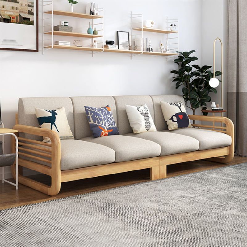 Rustic Wooden Frame Sofa Square Arm Couch with Pillow Back in Natural/Walunt Finish