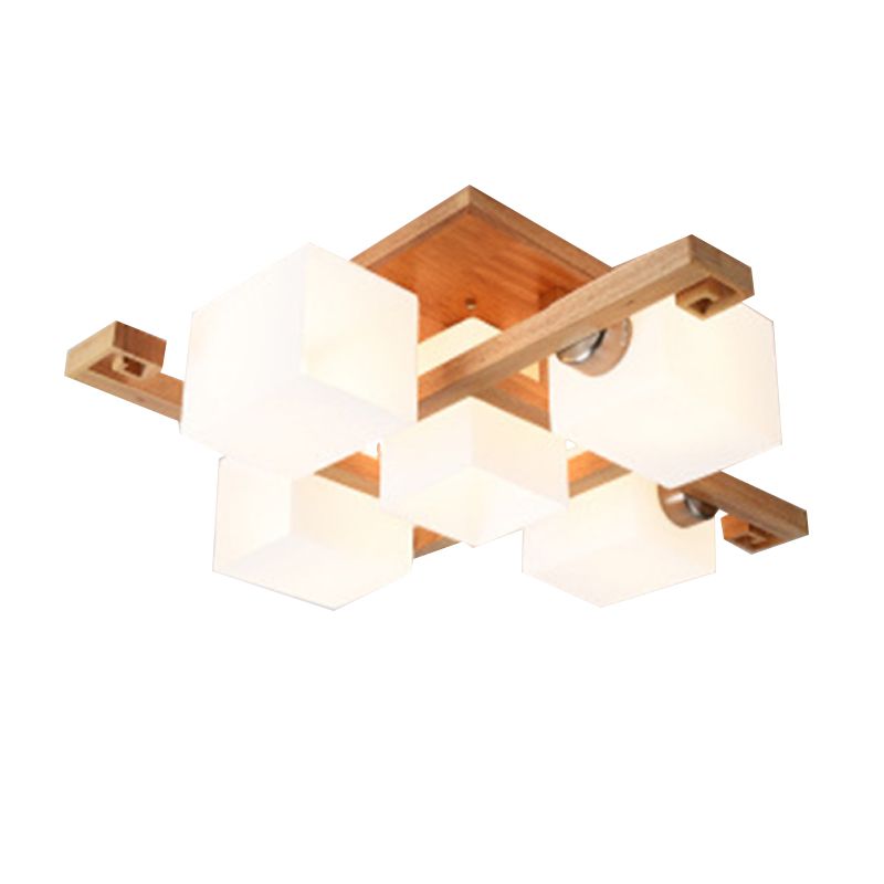 Wood Geometric Flush Mount Lights Contemporary Style Multi Lights Flush Ceiling Light