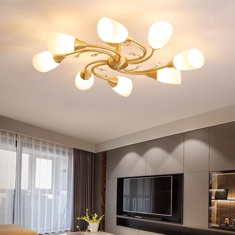 Lámpara de montaje de techo sombreado lámpara de cenador de vidrio de estilo simple luz de techo en oro