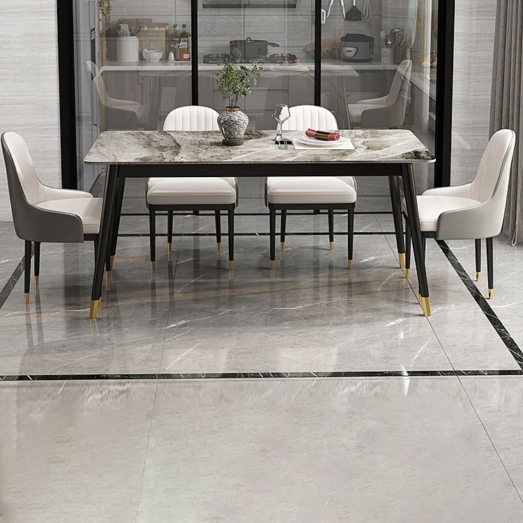 Modern 1/2/5/7 Pieces Grey Dining Set Sintered Stone Dining Table with Leather Chairs